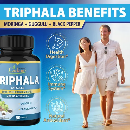 Vista 4 de Organic Cadane Cápsulas de extracto de Triphala – Complejo de 6 ingredientes premium con cúrcuma, moringa, guggul, jengibre y pimienta negra – 60