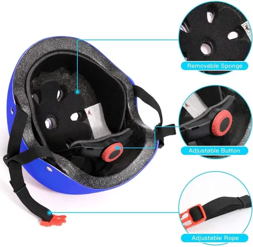 Vista 3 de Casco de Bicicleta para Niños Rodilleras de Skateboard - Casco para Niños Coderas Muñequeras Ajustables para Niñas y Niños de 5~15 años Equipo
