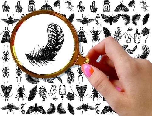 Calcomanías de uñas (5 hojas) FLONZNAIL Mosca Polillas y Plumas Grabados Vintage Decoración de Uñas Eleven