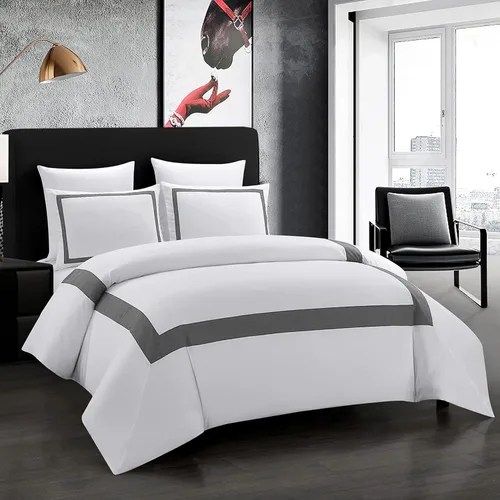 Vista 9 de OSVINO Juego de funda de edredón de hotel, tamaño individual, 2 piezas, microfibra beige, colección de ropa de cama, ultra suave, transpirable