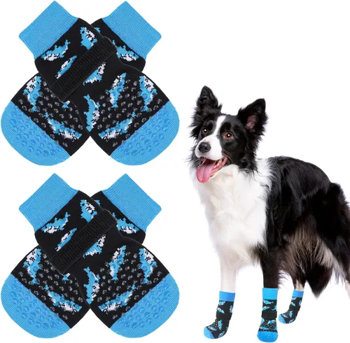 Vista 24 de SCENEREAL Calcetines antideslizantes para perros para evitar lamer patas para suelos de madera dura, zapatos de perro de doble cara botas