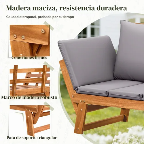 Vista 5 de Flamaker - Sofá biplaza para patio, madera de acacia y balcón (gris)