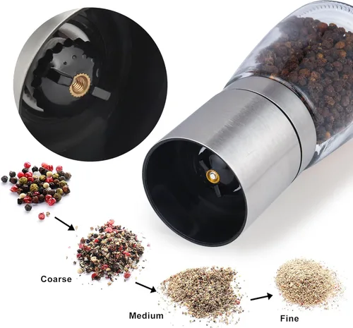 Vista 5 de Gulex Molinillo de pimienta, molinillo de sal recargable (paquete individual) molinillo de pimienta negra de grosor ajustable, salero de mar de 1