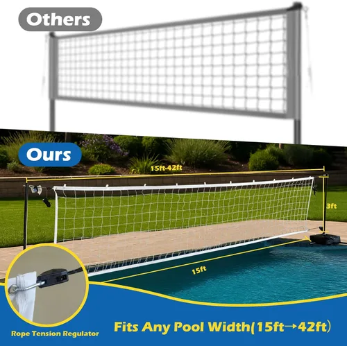 Vista 2 de Juego de red de voleibol de piscina con luces LED, red de voleibol con bases pesadas y longitud ajustable de 15 a 42 pies para piscinas enterradas