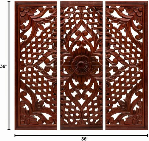 Vista 9 de Light & Pro Arte de pared marroquí-chino, juego de 3 paneles florales hechos a mano de 36 x 12 pulgadas para sala de estar, dormitorio y pasillo