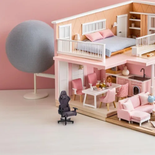 Vista 4 de LUOZZY 2 piezas a escala 1:12 en miniatura de casa de muñecas para juegos de escritorio y silla modelo de muebles para decoración de escenas
