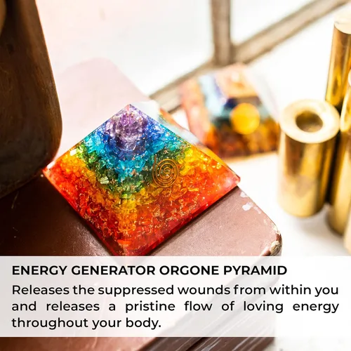 Vista 7 de Orgonite Crystal Pirámide de piedras preciosas de siete chakras hechas a mano - Pirámides de piedra curativa de chakras de orgón para meditación