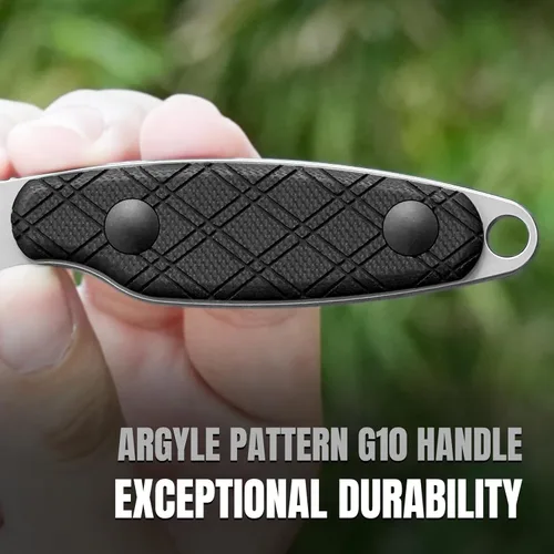 Vista 3 de Cuchillo de hoja fija Kizer Muskrat, cuchilla D2 de 3,15 pulgadas, cuchillo EDC con patrón Argyle, mango G10 negro, cuchillos de cuello para hombres