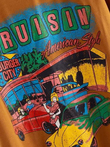 Vista 2 de SheIn - Camiseta de manga corta con cuello redondo y estampados de autos clásicos para mujer