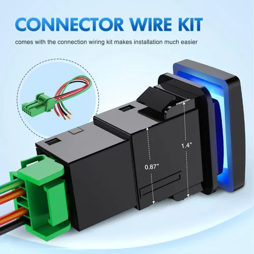 Vista 6 de Nilight Interruptor de botón pulsador para luces AUX 12V ENCENDIDO Apagado con kit de cable conector 1.28" x 0.87" de reemplazo para Toyota Sequoia