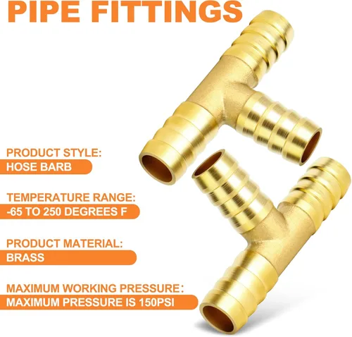 Vista 8 de GASHER 2 Piezas de Conector de Espiga de Manguera de Latón, Conector de Manguera de 3 Vías en T (3/4" x 3/4" x 3/4" Espiga de Manguera) con 6