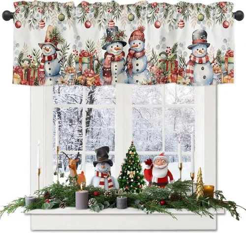 Vista 15 de Cortinas Swag con Cenefas de Hojas Botánicas de Eucalipto, Cortinas de Ventana de Cocina, Acuarela de Hojas de Plantas, Tratamiento para Ventanas