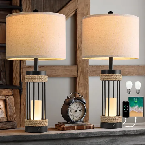 Vista 10 de OYEARS Lámparas de mesa de 22.5" para sala de estar, juego de 2 lámparas boho para dormitorios, lámpara de mesita de noche para veladores, lámpara