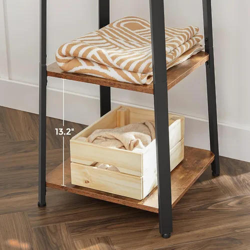 Vista 5 de VASAGLE Perchero, Soporte para abrigos con 3 estantes, árbol de pasillo independiente con ganchos para bufandas, bolsos, paraguas, marco de acero