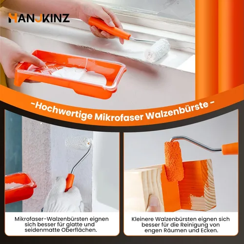 Vista 2 de Kit de rodillos de pintura, kit de 15 rodillos de pintura pequeños de 2 pulgadas con cubiertas de rodillo de pintura de microfibra, bandeja