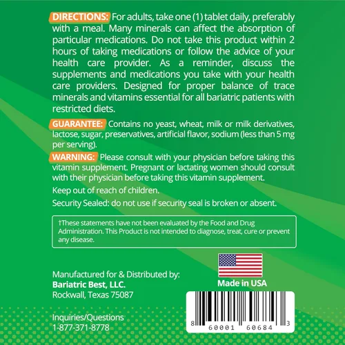 Vista 3 de Multivitamínico bariátrico con hierro para bypass gástrico y cirugía de manga, suplementos energéticos, 90 tabletas, 24 nutrientes esenciales