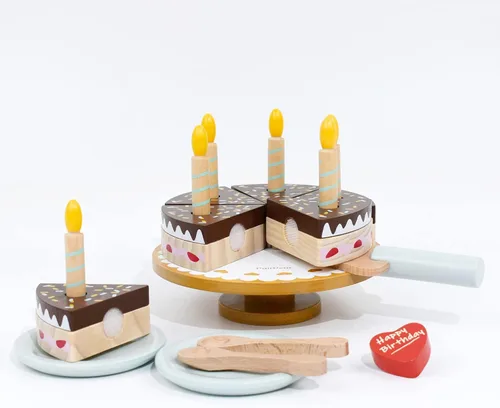 Vista 4 de PairPear Juego de pastel de fiesta de cumpleaños para niños, juguetes de madera para jugar comida