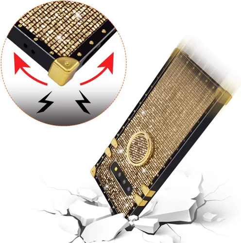 Vista 5 de LUVI Funda para Galaxy S10 Plus, purpurina brillante con soporte de anillo, parachoques de TPU a prueba de golpes, color dorado Oro
