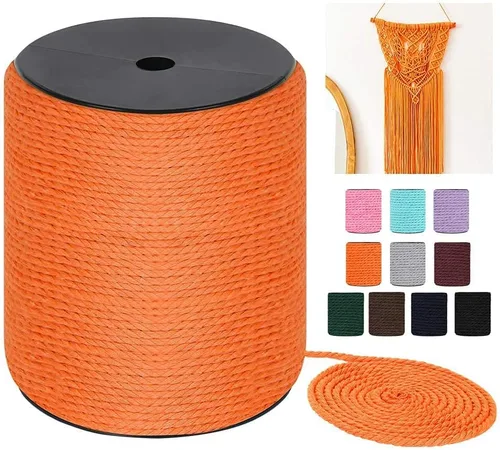 Vista 18 de Cuerda de macramé de 4 mm x 240 yardas (722 pies), cuerda de macramé de algodón colorido - cuerda de algodón de macramé trenzada de 3 hilos colorida
