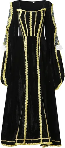Vista 9 de Vestido retro de manga larga con cuello cuadrado para mujer, vestido largo vintage para cosplay