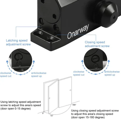 Vista 4 de Onarway - Cierre de puerta automático ajustable de tamaño 3, resorte hidráulico, aleación de aluminio, para uso residencial y comercial con Negro