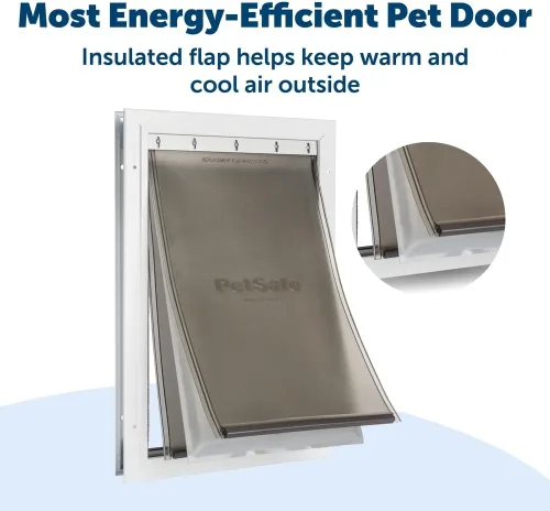 Vista 2 de PetSafe Puerta de aluminio para mascotas de clima extremo, solapa de barrera térmica de ahorro de energía con bloqueo de puerta deslizante