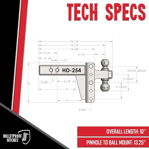 Vista 6 de BulletProof Hitches - Enganche de remolque ajustable resistente de 2.5 pulgadas (clasificación de 22,000 lb.) - Enganche de remolque