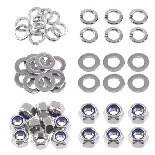 Vista 11 de Swpeet 75 piezas M10 tuercas hexagonales de bloqueo de acero inoxidable, kit surtido de arandelas planas y arandelas de bloqueo divididas para uso