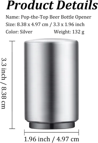 Vista 3 de Abrebotellas de cerveza de alta calidad (plateado), 1 pieza de acero inoxidable automático de empuje hacia abajo, sin daños, rápido de abrir