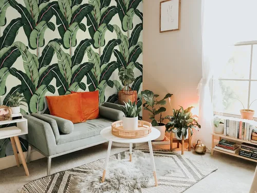 Vista 2 de Murwall Banana Leaf Wallpaper Vintage Leaf Wall Mural Tropical Leaves Wallpapers Livingroom Bedroom