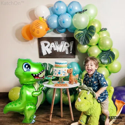 Vista 5 de KatchOn, Globo grande de dinosaurio verde – 25 pulgadas, globo T Rex Globos de dinosaurio para fiesta de cumpleaños Decoraciones de fiesta