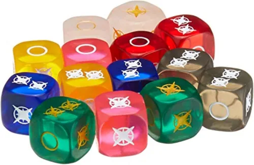 Renegade Game Studios Power Rangers: Heroes of The Grid Rangers, juego de dados 14 dados translúcidos
