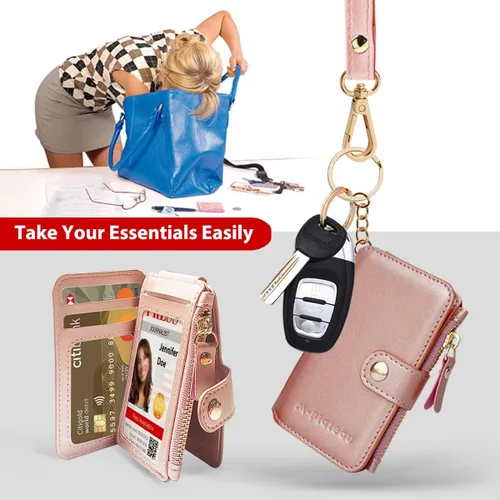 Vista 2 de M-Plateau Billetera, para mujer de cuero llavero cartera con cremallera bolsillo de moneda de identificación ventana correa de muñeca caja