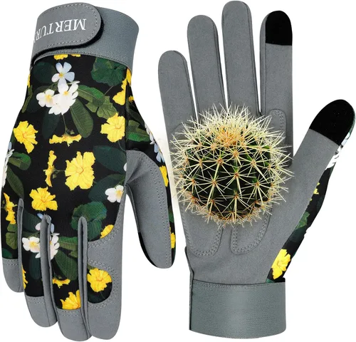 Vista 8 de Guantes de jardinería para mujer, de cuero resistente, a prueba de espinas, guantes de trabajo para mujer