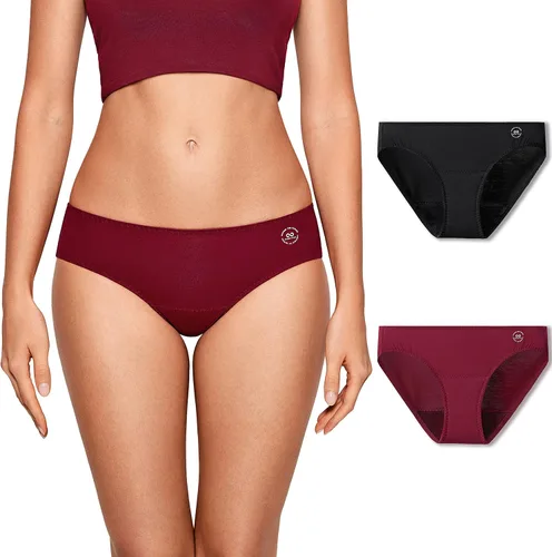 Natrelax Women's Period Underwear Mid Rise Cotton Bikini Panties Menstrual Tagless Panty Moderate Absorbency 2 Pack