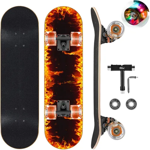 Vista 9 de Patinetas con ruedas brillantes y coloridas para principiantes, niños, adolescentes, adultos, tablas estándar completas de 9 capas de arce