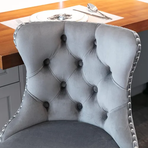 Vista 155 de Taburete de bar giratorio con respaldo copetudo, taburetes de bar ajustables en altura de mostrador, ribete de cabeza de clavo, silla de bar