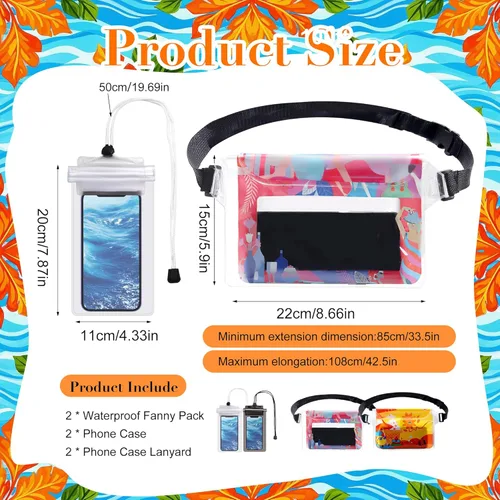 Vista 2 de Paquete de 4 cangureras impermeables con correa para la cintura, bolsa impermeable para teléfono, bolsa seca para kayak, piscina, barco, playa