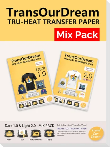 Vista 10 de TransOurDream Tru-Heat - Papel de transferencia térmica para impresora de inyección de tinta (10 hojas, 8.5x11) Vinilo de transferencia térmica
