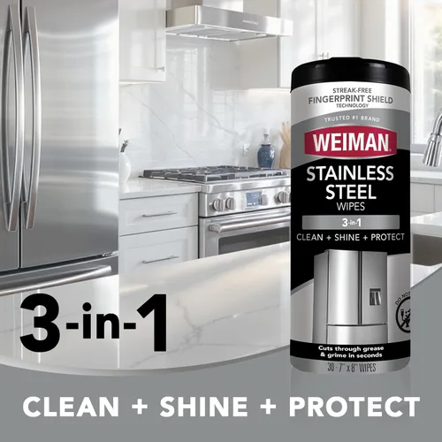 Vista 6 de Weiman Pulidor de cocina resistente y toallitas de acero inoxidable – Potente kit de limpieza de cocina – El embalaje puede variar