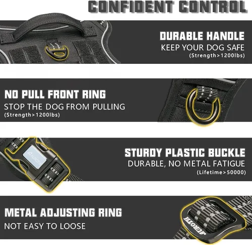 Vista 3 de Auroth - Arnés táctico para perros, ajustable y reflectante, K9, antitirones, chaleco de entrenamiento para mascotas, arnés de servicio militar