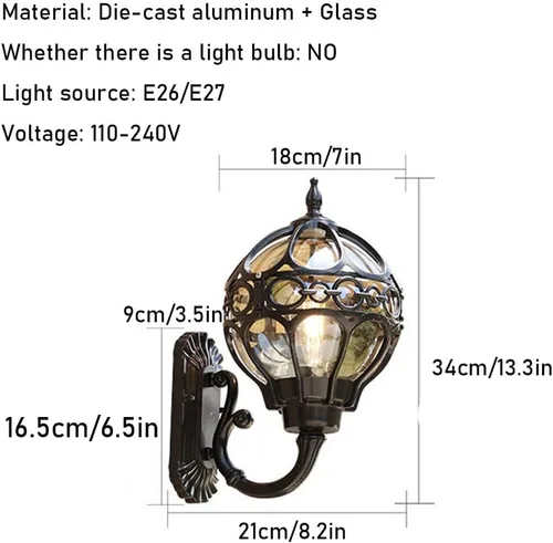 Vista 5 de Farol de pared para exteriores, luz de aluminio impermeable E26 para exteriores, para casa, porche delantero, terraza y patio iluminación