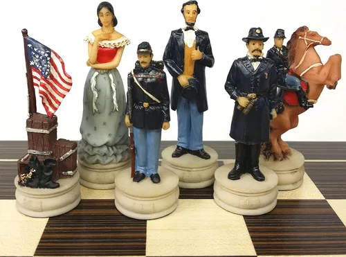 Vista 3 de US American Civil WAR Queens Chess Set with 14" Ebony and Maple Veneer Board