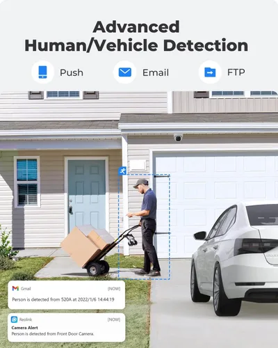 Vista 3 de REOLINK Cámara de seguridad PoE de 5 MP, vigilancia al aire libre e interior para el hogar, detección de personas/vehículos/mascotas, lapso