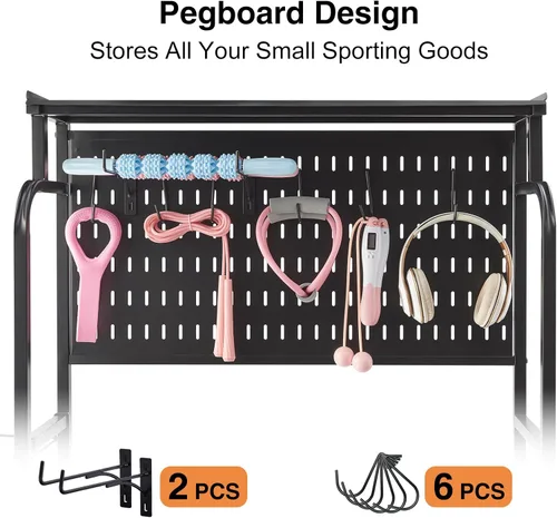 Vista 3 de Taller Home Gym Storage Organizer, Yoga Mat Storage Rack with Hanging Board, Exercise Workout Equipment Storage Stand for Home Gym, Dumbbell Holder