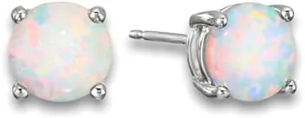 Aretes de plata de ley de ópalo, aretes de ópalo de fuego, 0.236 in redondos para mujeres y niñas, ópalo azul, 4 puntas de plata de ley sensible,