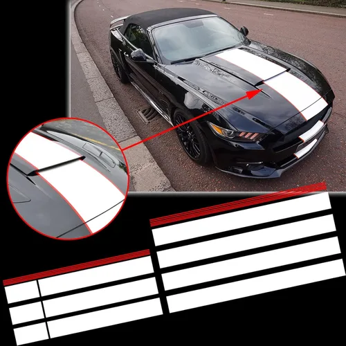 Vista 28 de x xotic tech Negro Brillante con Rayas de Carreras de Vinilo Negro Calcomanías Gráficas Adhesivas para Capó de Coche para Decoración de Capó Techo