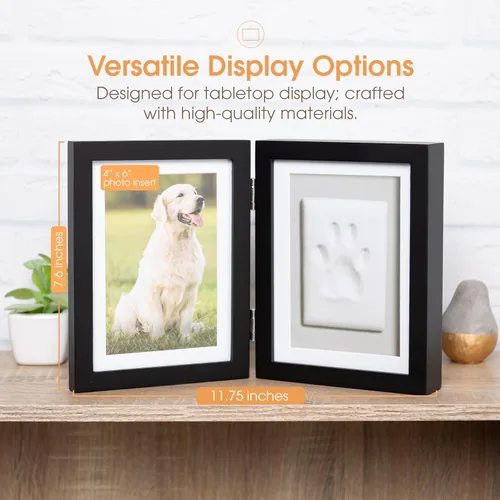 Vista 4 de Pearhead Marco de fotos con estampado de patas de mascota con kit de impresión de arcilla, marco de madera para huellas de mascotas, recuerdo