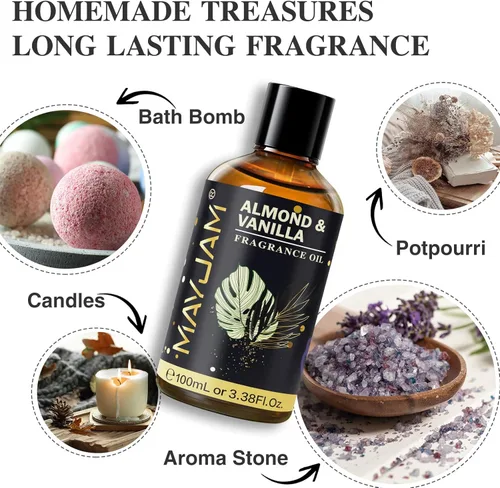 Vista 6 de Aceite esencial de fragancia de almendra y vainilla, MAYJAM 100 mL de aceite de almendra y vainilla para difusores para el hogar, aceites perfumados
