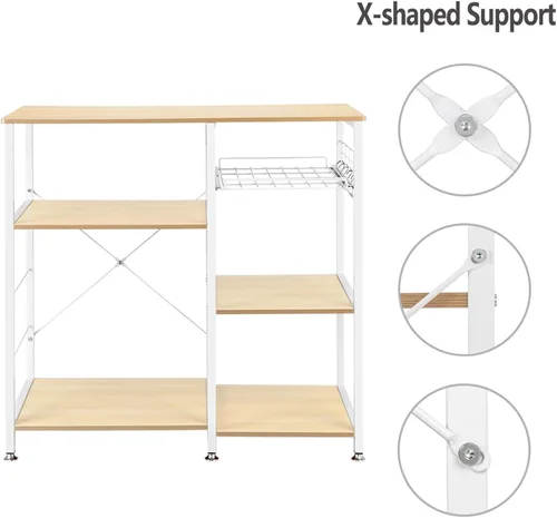 Vista 20 de Estante de cocina para panadero, carrito de microondas, carrito de cocina rodante de 3 niveles con ruedas, carrito de café con estante